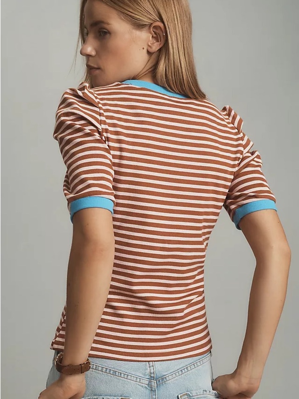 Maeve Pink and Burgundy Stripped Top with Blue Accents - Picture 2 of 7